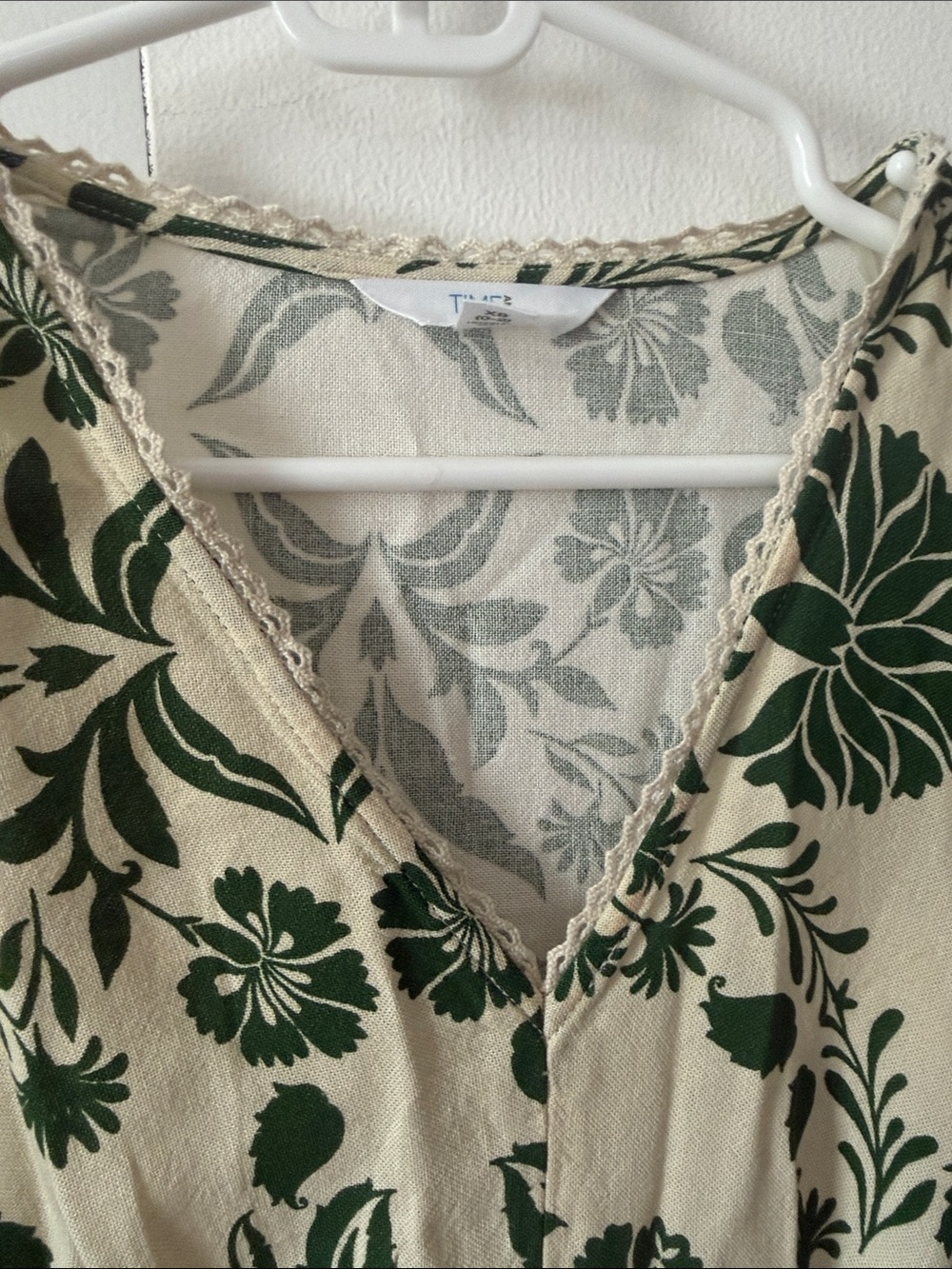 Time and Tru Cream Midi Dress with Dark Green Floral Print - Picture 3 of 3